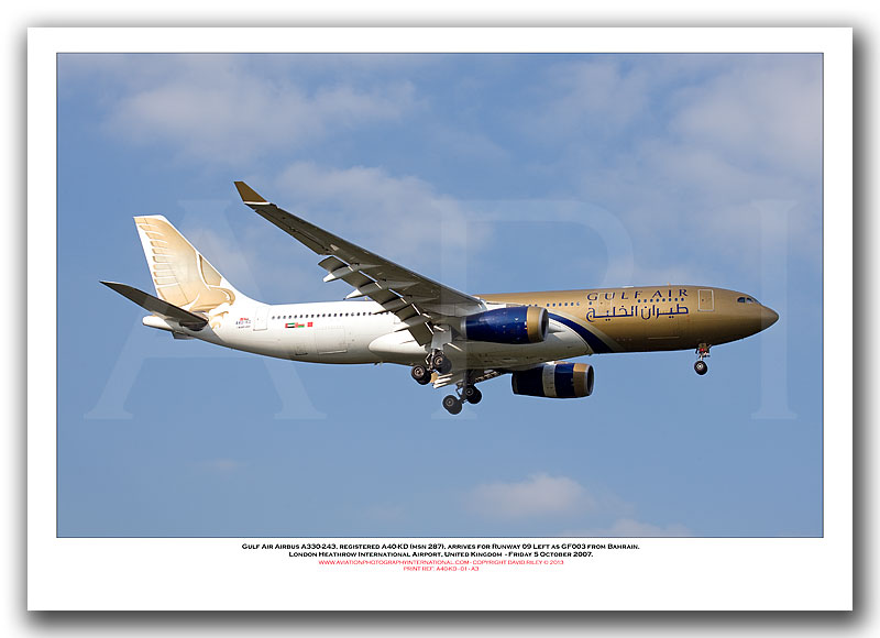A40-KD  - Gulf Air Airbus A330-243  (Msn 287) - 01