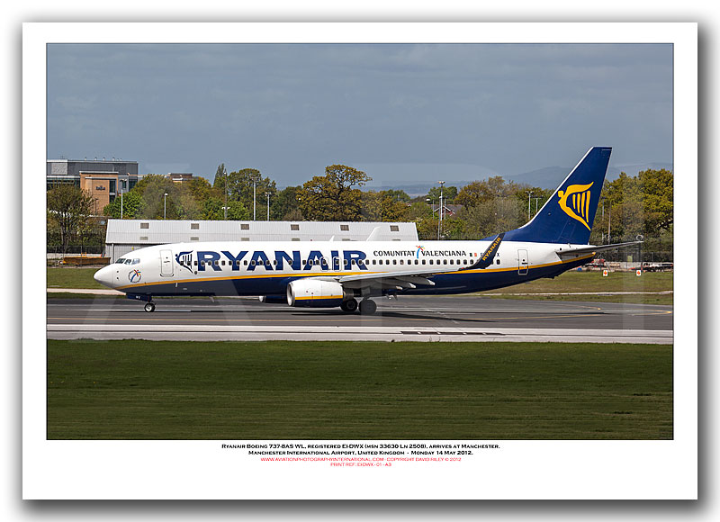 EI-DWX - Ryanair Boeing 737-8AS WL  (Msn 33630 Ln 2508) - 01