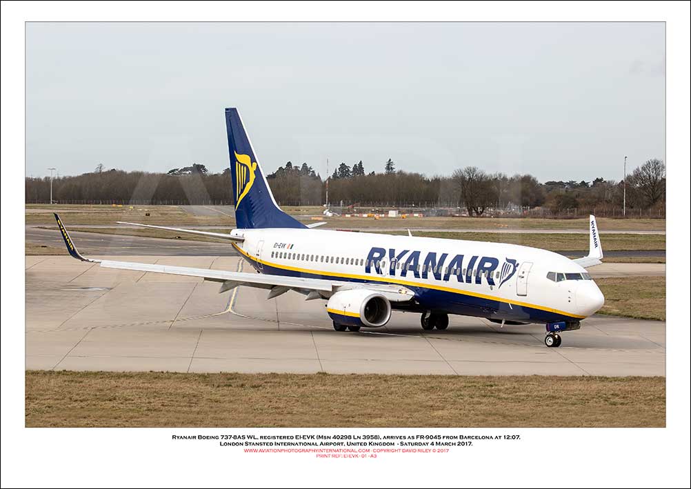 EI-EVK - Ryanair Boeing 737-8AS WL  (Msn 40298 Ln 3958) - 01
