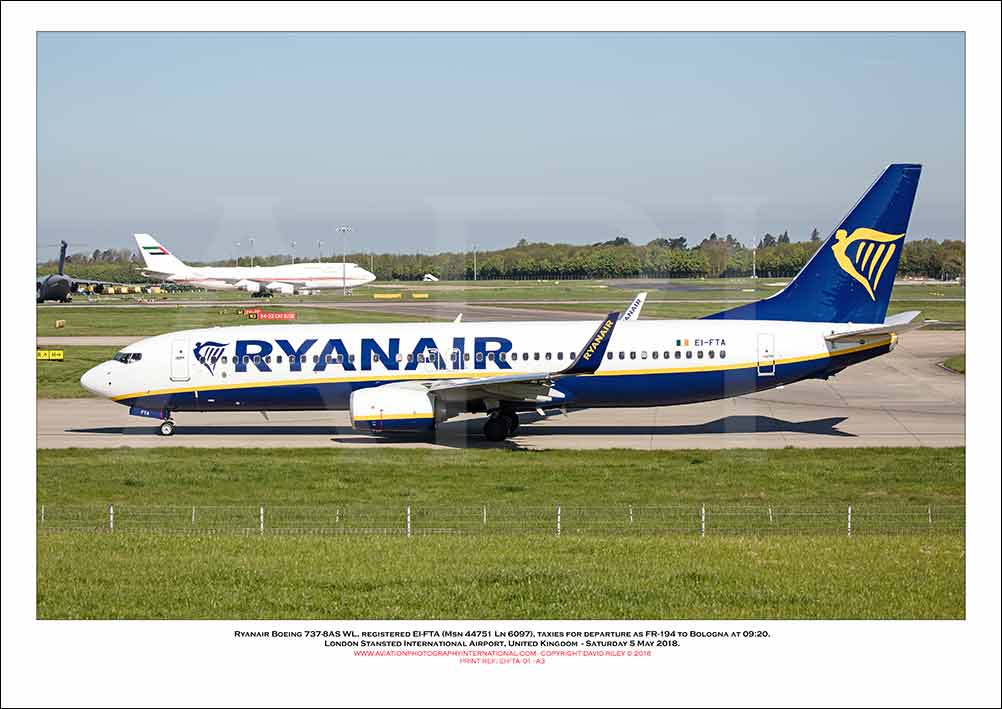 EI-FTA - Ryanair Boeing 737-8AS WL  (Msn 44751 Ln 6097) - 01