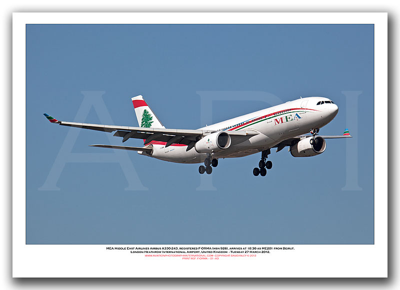 F-ORMA - MEA- Middle East Airlines Airbus A330-243  (Msn 926) - 01