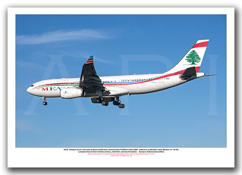 F-ORMA - MEA- Middle East Airlines Airbus A330-243  (Msn 926) - 03
