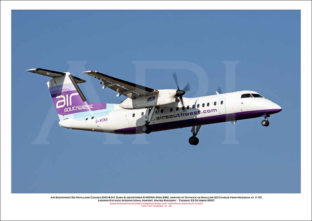 G-WOWA - Air Southwest De Havilland Canada DHC-8-311 Dash 8 (Msn 296) - 01