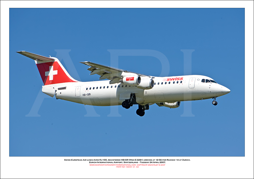 HB-IXR - Swiss European Air Lines Avro RJ100 (Msn E3281) - 01