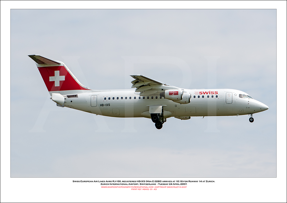 HB-IXS - Swiss European Air Lines Avro RJ100 (Msn E3280) - 01
