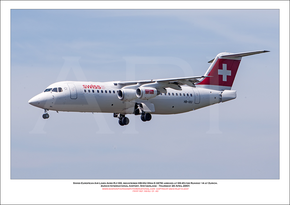 HB-IXU - Swiss European Air Lines Avro RJ100 (Msn E3276) - 01