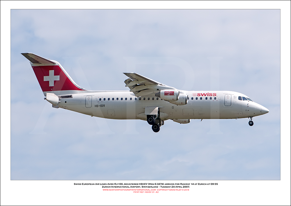 HB-IXV - Swiss European Air Lines Avro RJ100 (Msn E3274) - 01