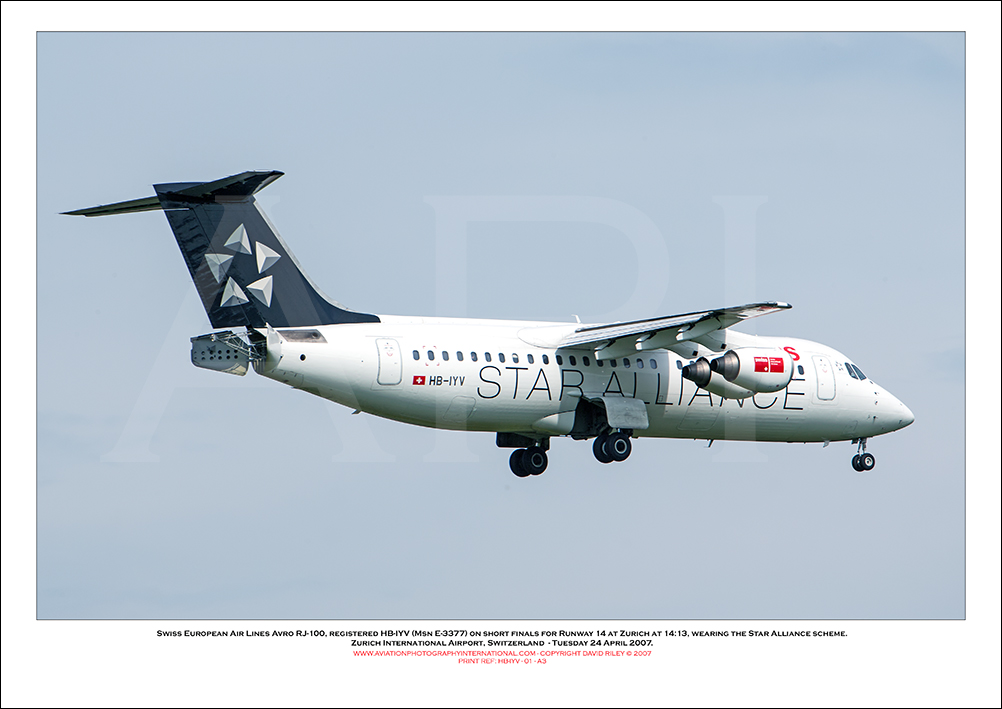 HB-IYV - Swiss European Air Lines Avro RJ100 (Msn E-3377- 01