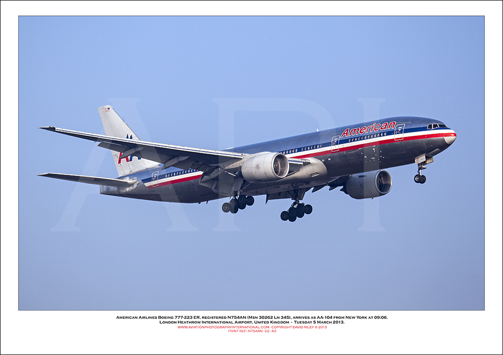 N754AN- American Airlines Boeing 777-223 ER  (Msn 30262 Ln 345) - 02