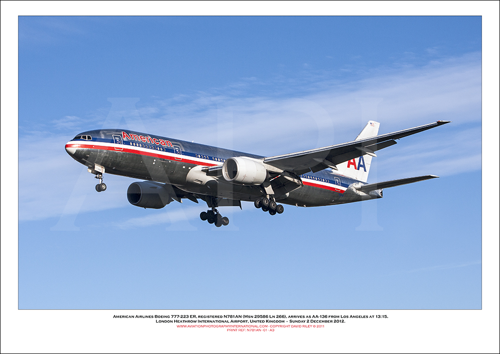 N781AN- American Airlines Boeing 777-223 ER (Msn 29586 Ln 266)  - 01