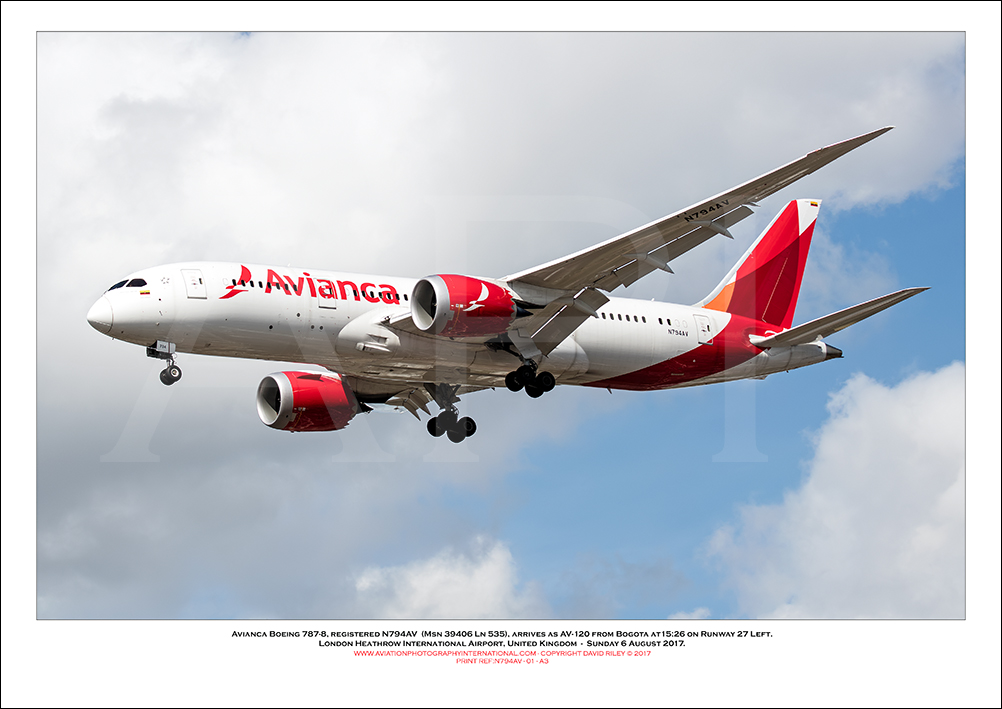 N794AV- Avianca Boeing 787-8 (Msn 39406 Ln 535)  - 01