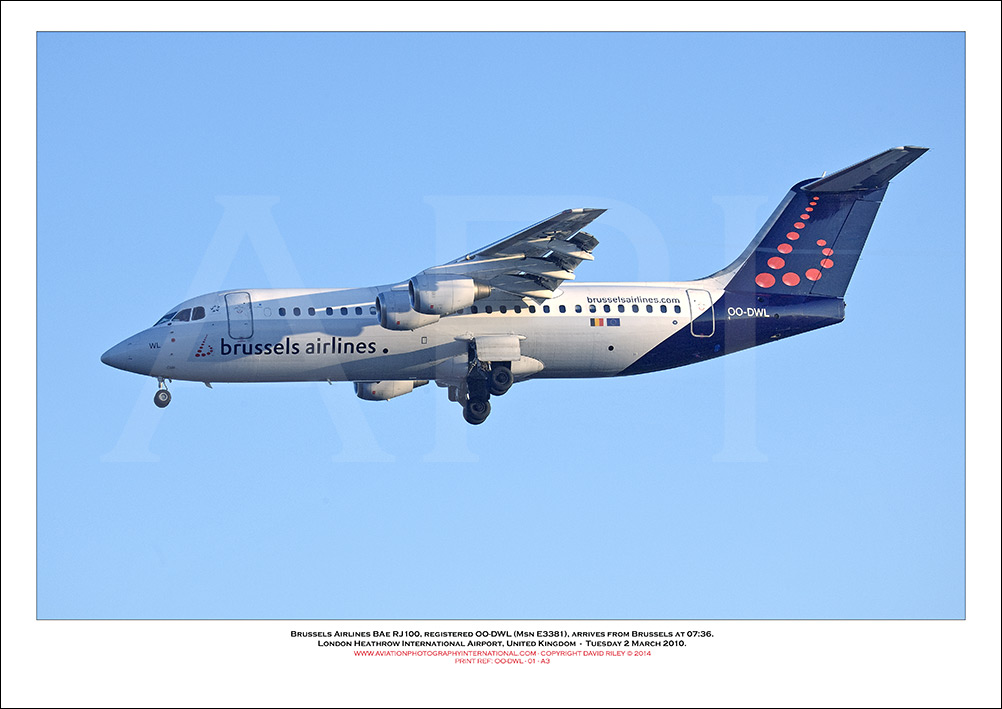 OO-DWL - Brussels Airlines BAe RJ100  (Msn E3381) - 01