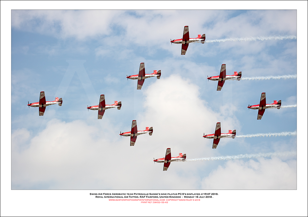 SWISS-03 -Swiss Air Force Aerobatic team Patrouille Suisse�s nine Pilatus PC-9�sdisplay at RIAT 2018 - 03
