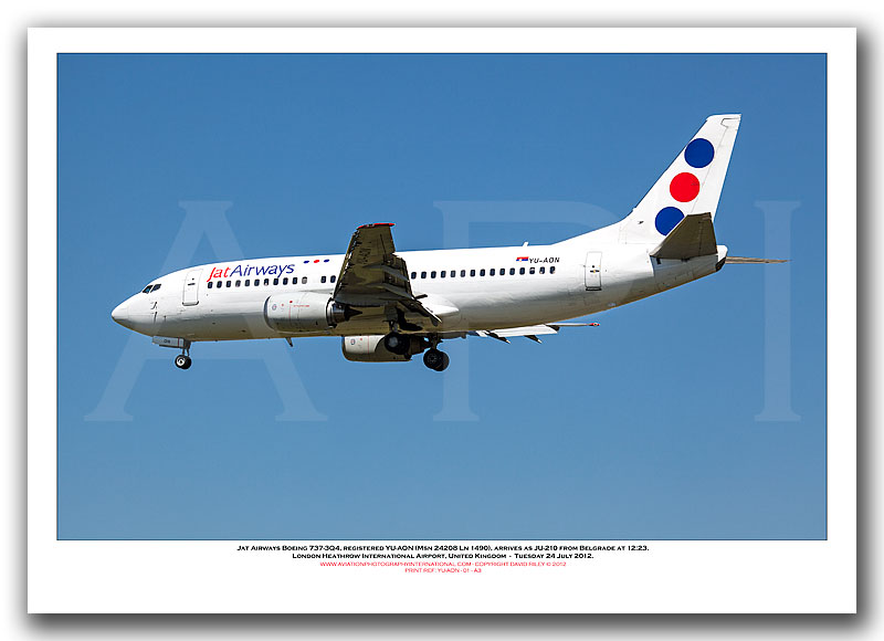 YU-AON - Jat Airways Boeing B737-3Q4 (Msn 24208 Ln 1490) - 01